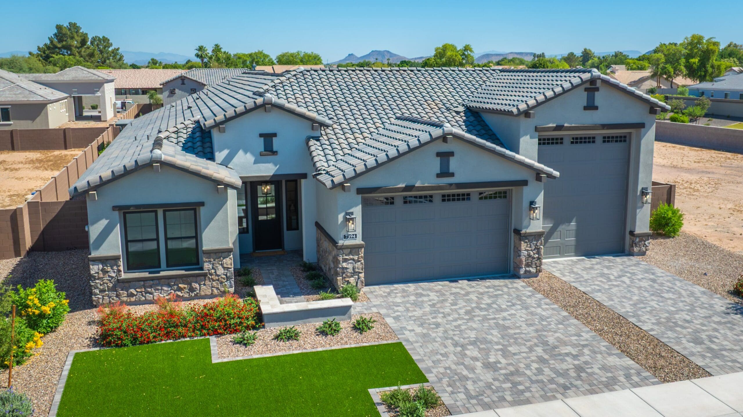 Aerial view of Acoma Estates Lot 7 front with mountain views